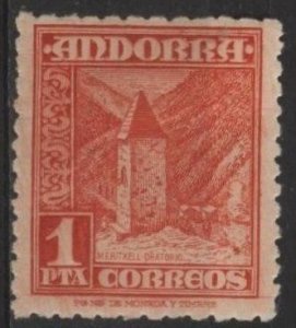 Andorra (Spanish) 46 (mh) 1p Chapel of Meritxell, brt org ver (1948)