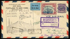 CAM32 Portland New York First Airmail Flight 1929 Registered Cover 55c Postage