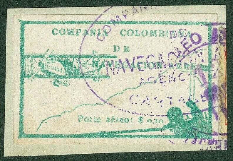 EDW1949SELL : COLOMBIA 1920 Scott #C11 Tied to piece. Very Fine, Used. Cat $92.