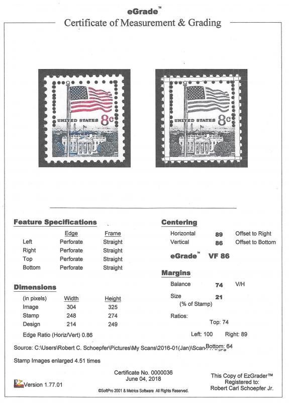 #1338F 8 cents Flag & White House Stamp mint OG NH EGRADED VF-XF 86