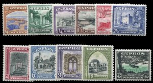 Cyprus #125-135 Cat$231.80, 1934 1/4pi-45pi, complete set, hinged