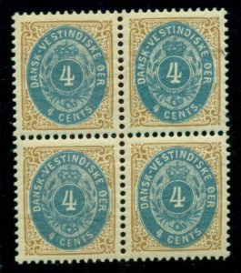 DANISH WEST INDIES #18 (16) 4¢ bicolor, pr. IV, p. 13, Blk of 4, Facit $155.00