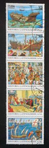 CUBA Sc# 3465 LATIN AMERICAN HISTORY  Strip of 5 x 10c  1992  used / cto