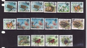 Seychelles-Sc#389a-398b ex 394e,f- id7-used with date imprint-Birds-Marine Life-