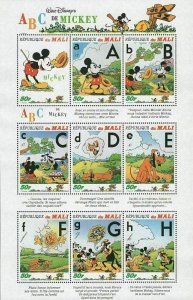 Disney Stamp Alphabet ABC of Mickey 1 A-H Souv. Sheet of 9 Stamps Mint NH