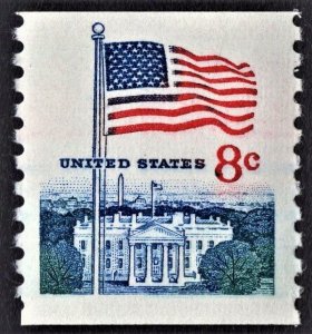 US 1338G MNH VF 8 Cent Flag Coil Perforated 10 Vertically Block Tagging