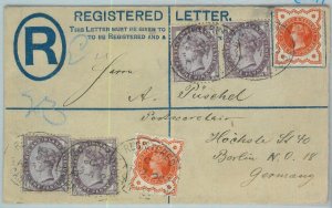 BK0821 - GB - POSTAL HISTORY -  REGISTERED STATIONERY COVER to GERMANY  1892