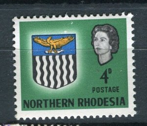 RHODESIA; NORTHERN 1963 early QEII COST OF ARMS issue mint hinged 4d. value