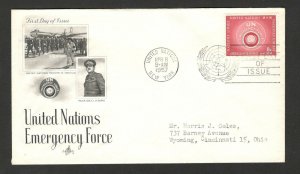 UNITED NATIONS-UNITED STATES-TRAVELED FDC EMERGENCY FORCE-1957.