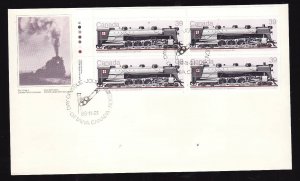 Canada-Sc#1120-stamps on FDC-UL plate block-Trains-1986-