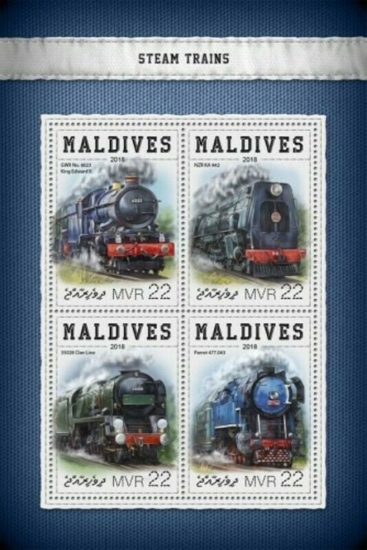 Maldives - 2018 Steam Trains - 4 Stamp Sheet - MLD18410a