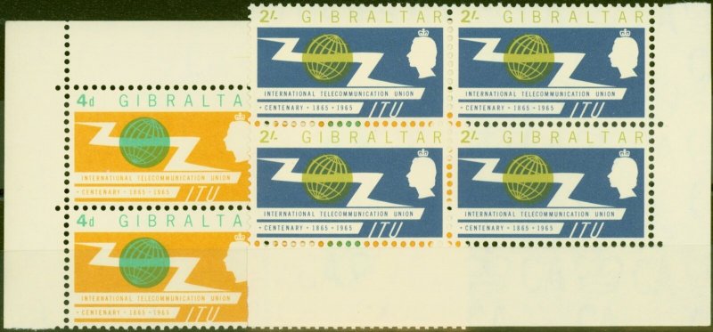 Gibraltar 1965 I.T.U set of 2 SG180-181 V.F MNH Blocks of 4 