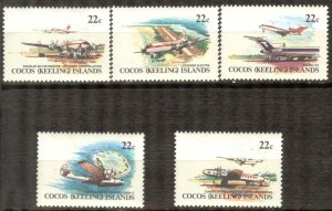 Cocos Islands Australia 1981 Aviation Airplanes set of 5 MNH