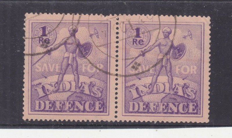 INDIA, WWII  Save for Defence, 1r. Purple, pair, used.