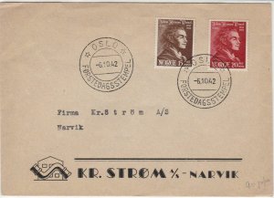 Norway 1942 House & Drain Picture Oslo Star Cancels Two Stamps Cover Ref 25698