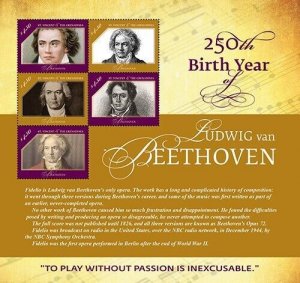 Saint Vincent 2020 - Beethoven  - Sheet of 5 Stamps - Scott 4195 - MNH