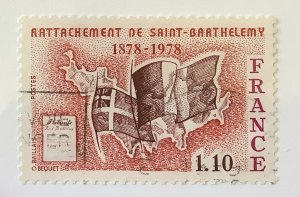 France 1978 Scott 1587 used - 1.10fr, Return of St. Barthelemy Island to France