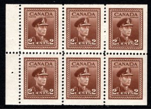 Scott 250b, 2c, King George VI War Issue, booklet pane of 6 x 2c, MNHOG, VF