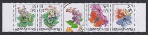 Serbia and Montenegro Butterflies Moths Flowers strip of 4v and label SG#64-67