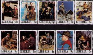 LIBERIA Sc# 853a - 853j USED FVF Set10 Norman Rockwell Scout