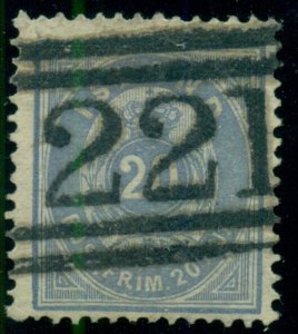 ICELAND NUMERAL 221 ON 20AUR ULTRA APPLIED ON ARRIVAL OF SHIP MAIL SCOTT $375.00