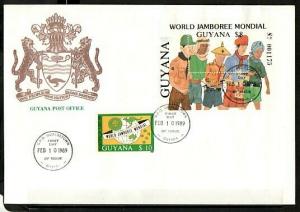 Guyana, Scott cat. 2012-2012A. Jamboree s/sheet & stamp. First day cover. ^