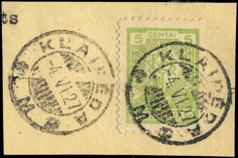 LITUANIE / LITHUANIA - 1927 - Klaipeda/M (Memel)  cds on Mi.216 on piece