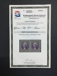 MOMEN: US STAMPS #721 PAIR MINT OG NH PSE GRADED CERT SUP-98 LOT #77148 