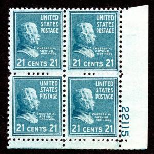 U.S. Scott  826 FVF MNH Plate Block of 4