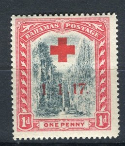 BAHAMAS; 1917 early Red Cross Optd. issue Mint hinged 1d. value