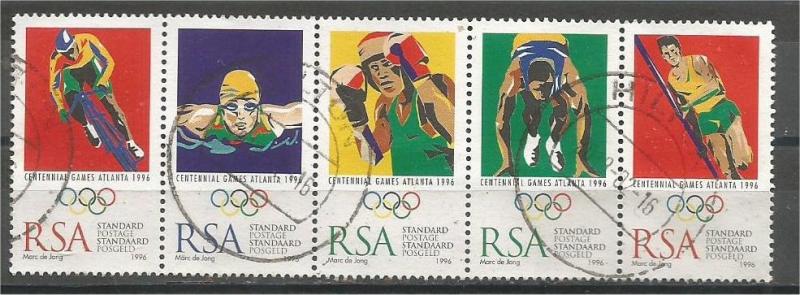 SOUTH AFRICA, 1996, used Strip of 5, Summer Olympic Games, Atlanta, Scott 946