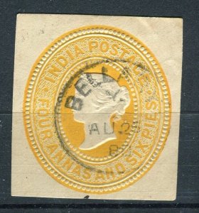 INDIA; 1880s classic QV 4a. 6p. fine POSTMARK Stationary Piece, Bella