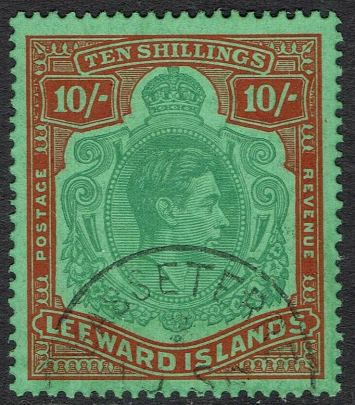 LEEWARD ISLANDS 1938 KGVI 10/- USED 