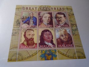 Malawi  Great Explorers  used  mini sheet