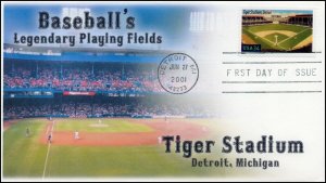 AO-3511, 2001, Baseballs Legendary Playing Fields , Tiger Stadium, Add On Cachet