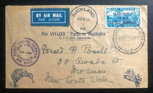 1934 Christchurch New Zealand Trans Tasman Flight Cover To Mosman Australia