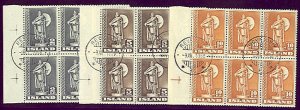 ICELAND #229a-31a (263-4,80) Viking set, p.11½, Margin Blocks of 6, used, VF