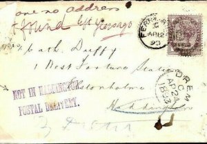 GB Cover Explanatory *NOT IN HADDINGTON / POSTAL DELIVERY* Scotland 1893 U171