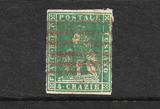 TUSCANY 1857-59  4c  BLUE GREEN  LION  FU   Sc 14  SG 30