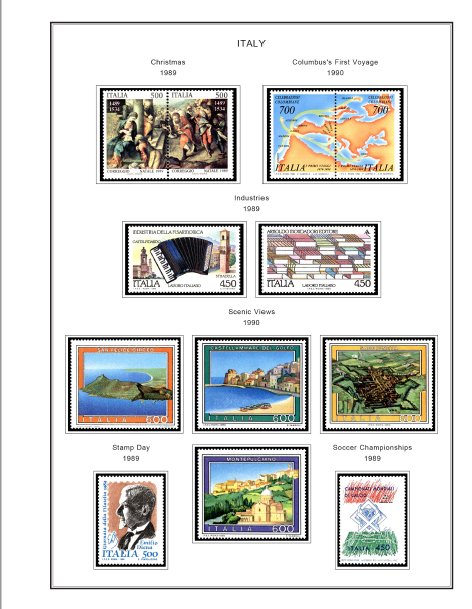 COLOR PRINTED ITALY 1966-1989 STAMP ALBUM PAGES (79 illustrated pages)