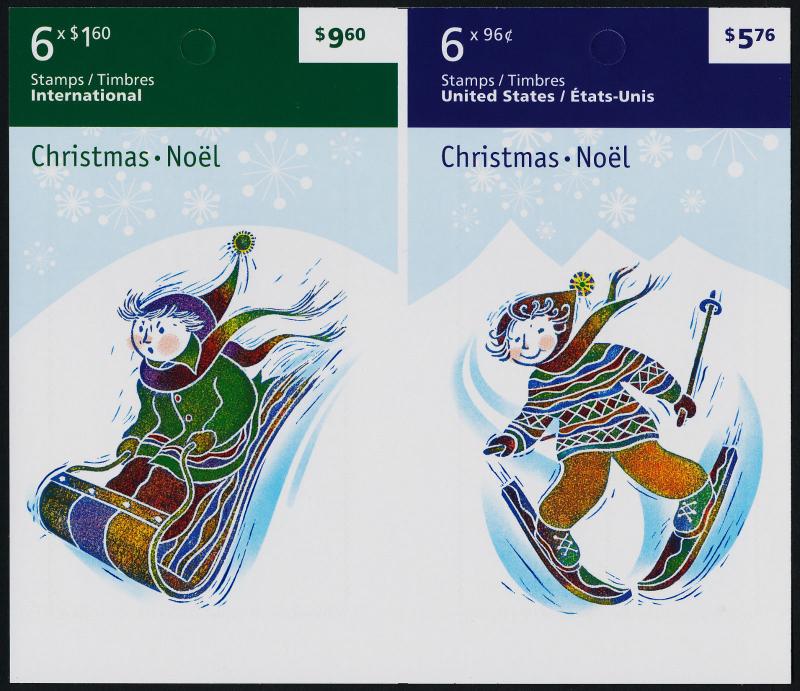 Canada 2295b gutter pane MNH Christmas, Skiing, Tobogganing