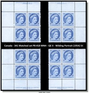 Canada - 341 Matched set PB #18 MNH - QE II - Wilding Portrait - CV 14.40$