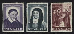 Vatican St Vincent de Paul and St Louise de Marillac 3v 1960 MNH SC#295-297