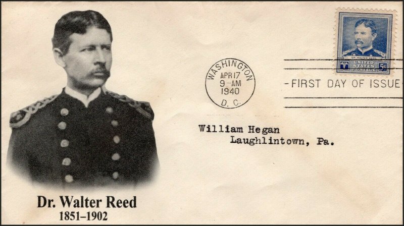 AO-877, 1940, Dr Walter Reed, First Day Cover, Add-on Cachet, SC 877,