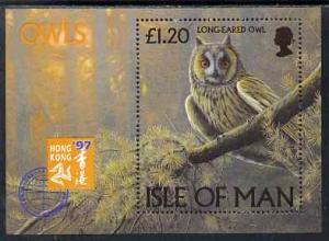 Isle of Man 1997 Owls m/sheet with \'Hong Kong 97\' Inter...