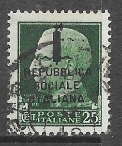 Italian Social Republic 1: 25c Victor Emmanuel III, used, F-VF