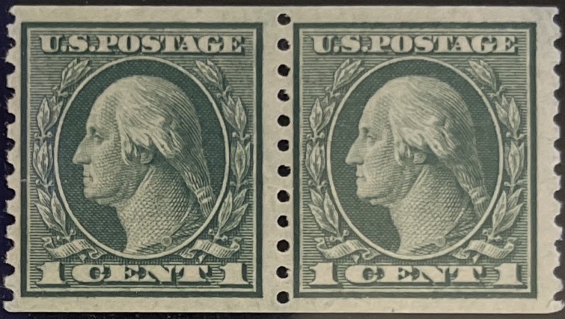 Scott #490 1916 1¢ George Washington perf. 10 vert. unused pair disturbed gum