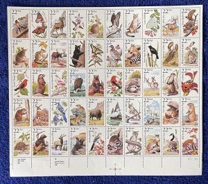 Scott #2286-2335, 22c Wildlife Sheet of 50 Different Stamps. Mint sheet, MNH