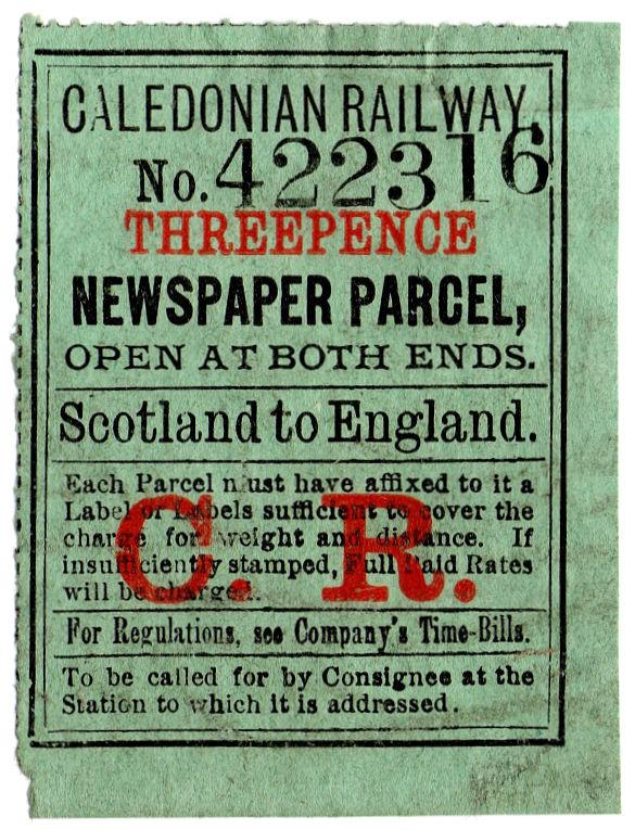 (I.B) Caledonian Railway : Newspaper Parcel 3d (Scotland to England)