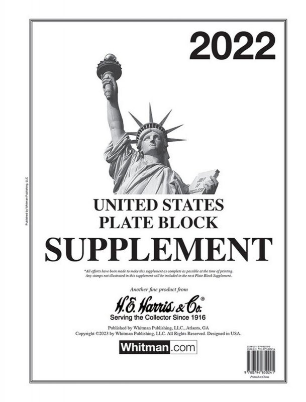 H E Harris US PLATE BLOCK Supplement for Stamps issued in 2022 